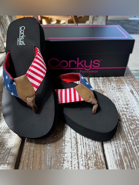 Corkys Shoes - Corkys American Flag Red White Blue Flip Flop Sandals - Americana Liberty Style.